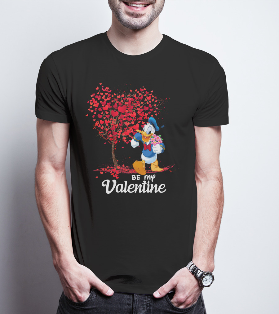 Donald Duck Be My Valentine Hearts And Flowers T-Shirt