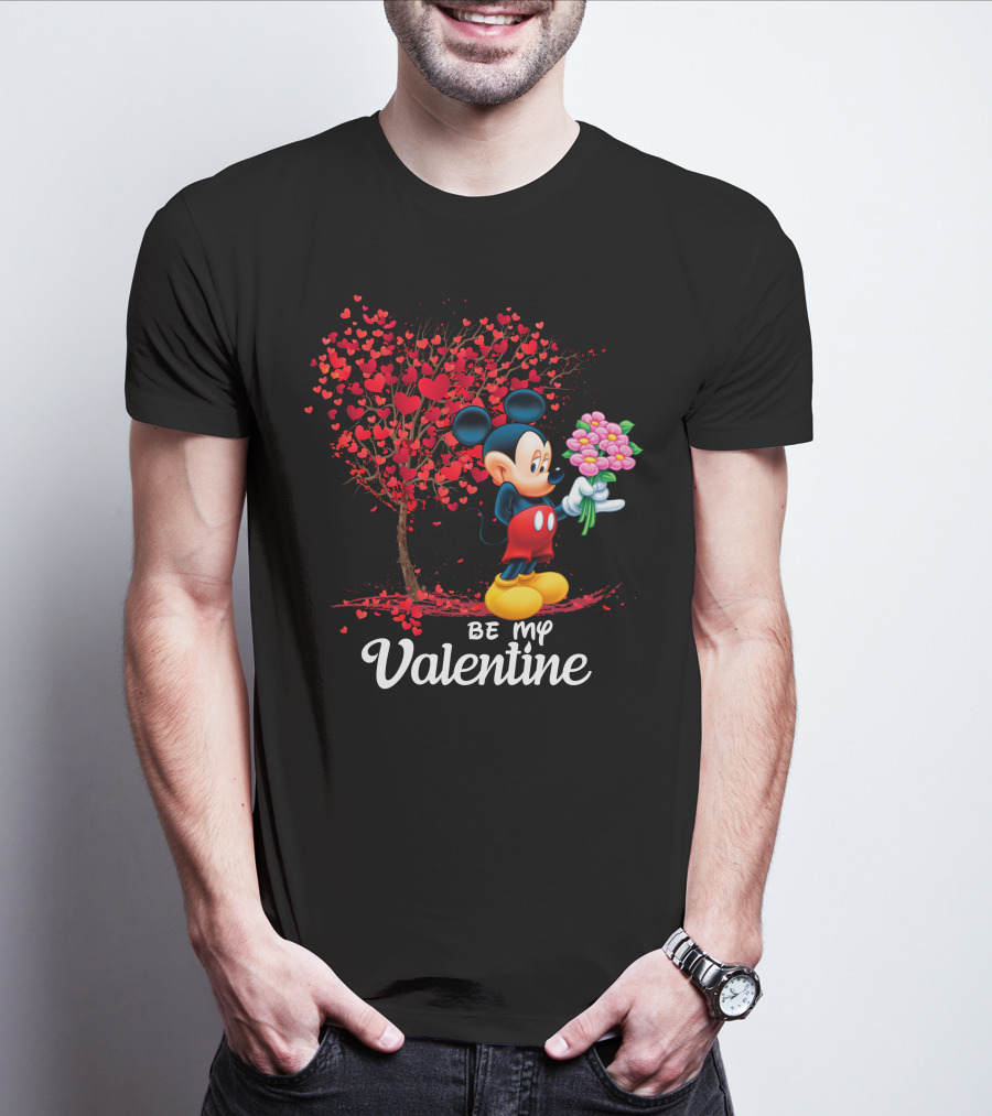 Be My Valentine Mickey Mouse Heart Tree Flowers T-Shirt