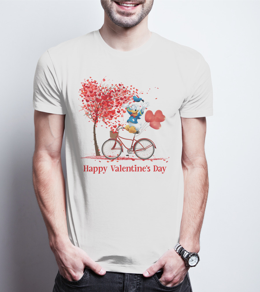 DN Valentine Happy Valentine's Day Donald Duck Bicycle Balloon Tree T-Shirt