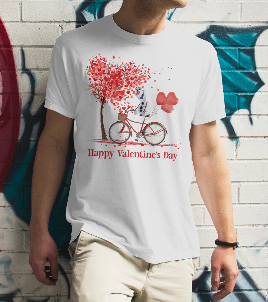 OL Valentine Happy Valentine's Day Olaf Bicycle Hearts Tree T-Shirt
