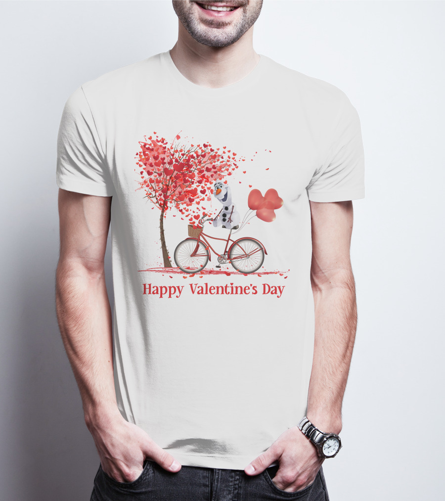 OL Valentine Happy Valentine's Day Olaf Bicycle Hearts Tree T-Shirt