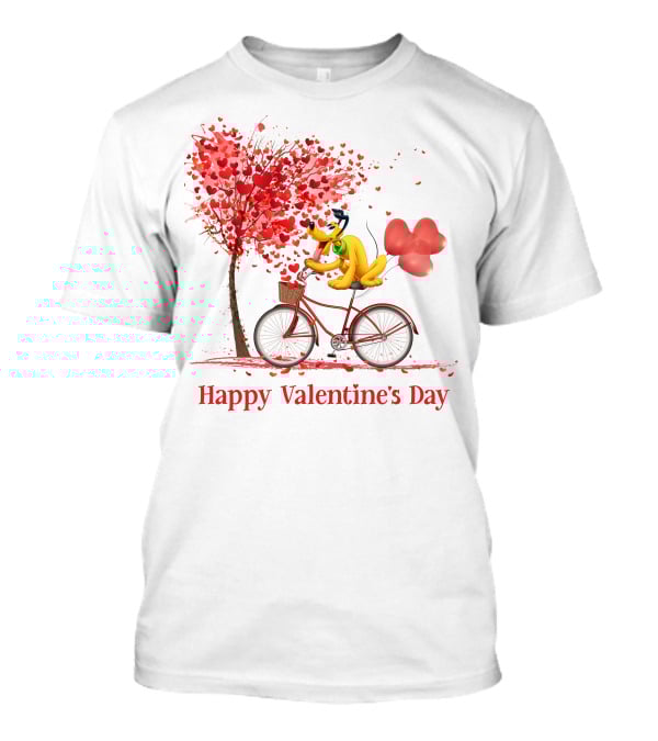 Happy Valentine's Day Bicycle With Hearts And Tree T-Shirt
