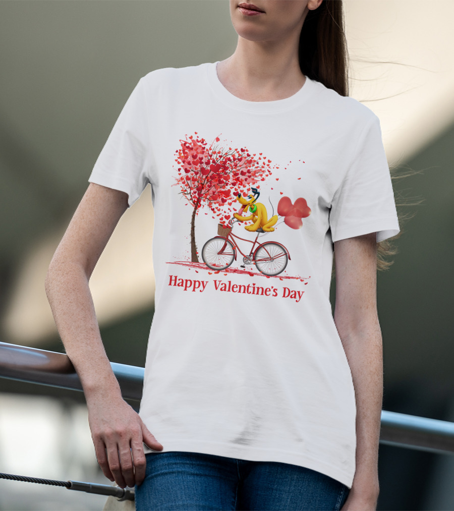 Happy Valentine's Day Bicycle With Hearts And Tree T-Shirt