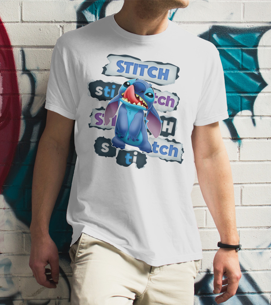 Stitch Blue Alien Character Multiple Text Styles T-Shirt