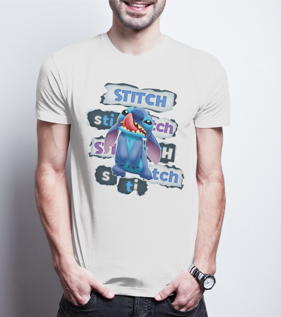 Stitch Blue Alien Character Multiple Text Styles T-Shirt