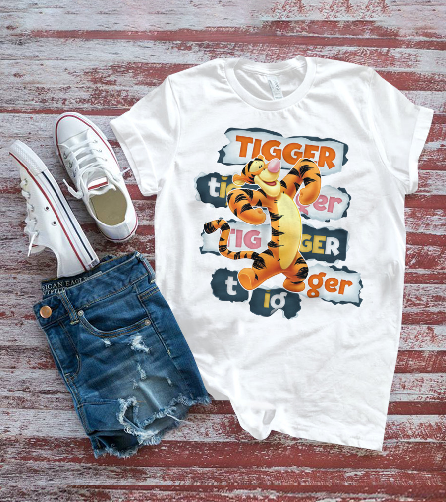 Tigger Colorful Energetic Poses And Text Styles T-Shirt