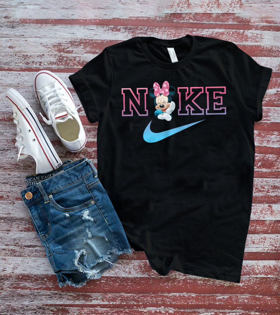 Minnie Nike Logo With Swoosh And Pink Bow T-Shirt