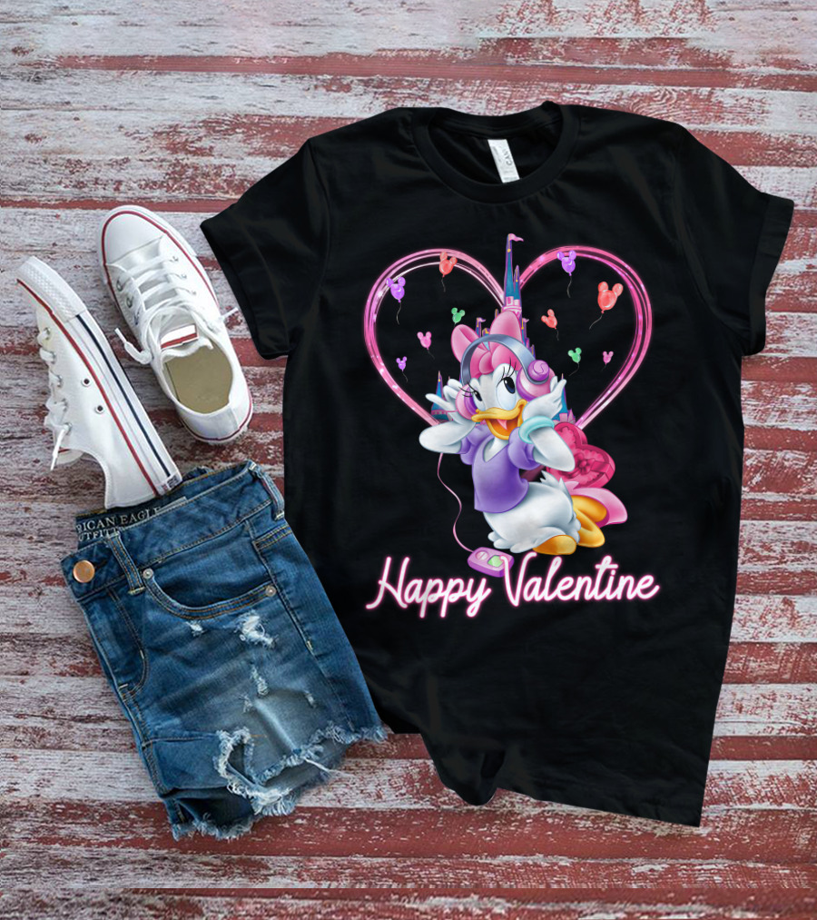 Daisy Duck Happy Valentine Balloons Castle Headphones T-Shirt