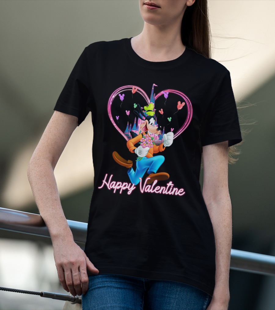 Goofy Happy Valentine Castle Balloons Bouquet T-Shirt