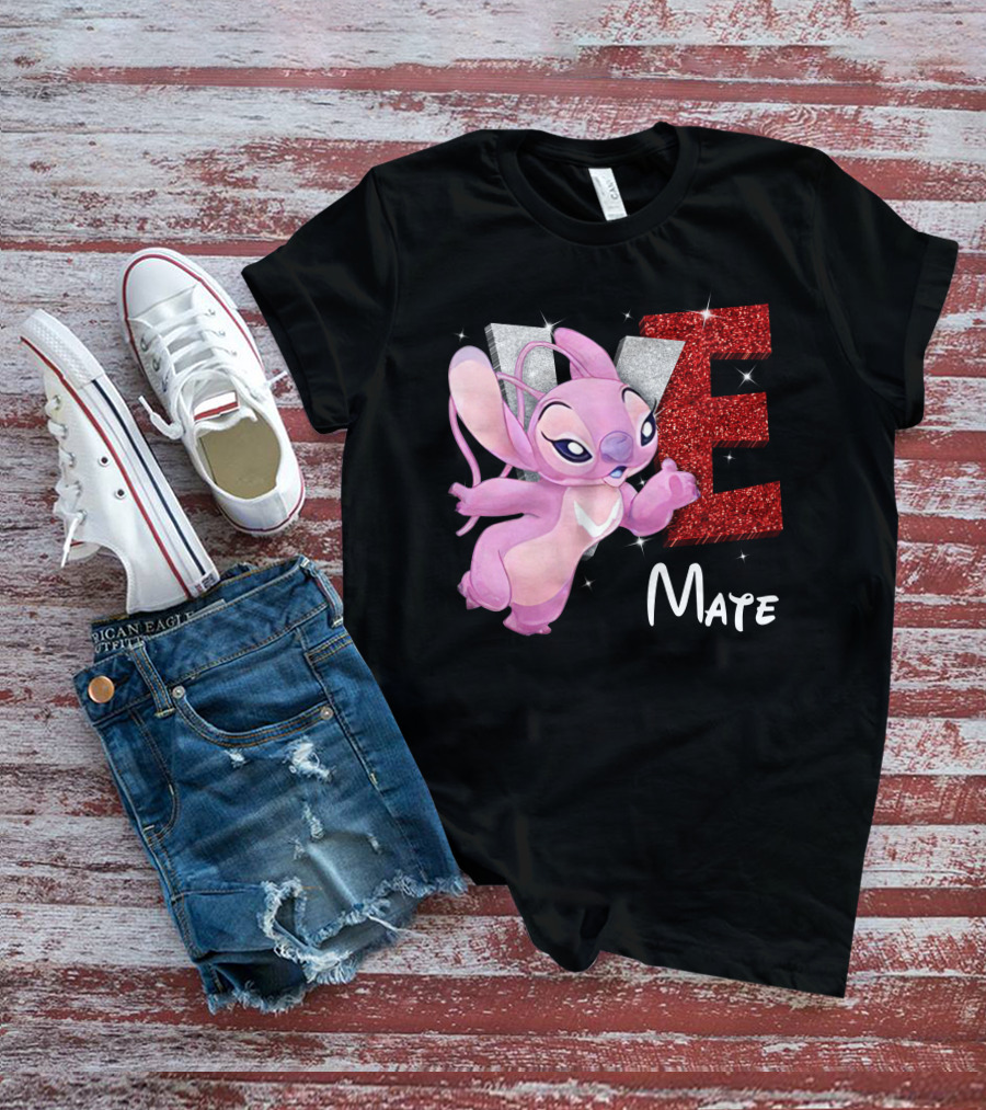 Angel And Stitch Inspired Mate Design With Glittery Love Elements T-Shirt