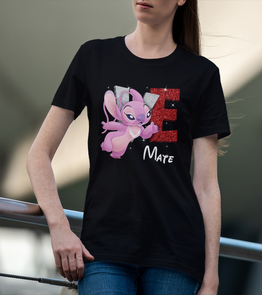 Angel And Stitch Inspired Mate Design With Glittery Love Elements T-Shirt