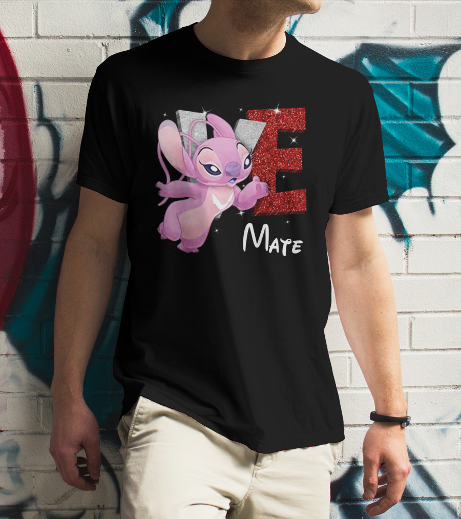 Angel And Stitch Inspired Mate Design With Glittery Love Elements T-Shirt