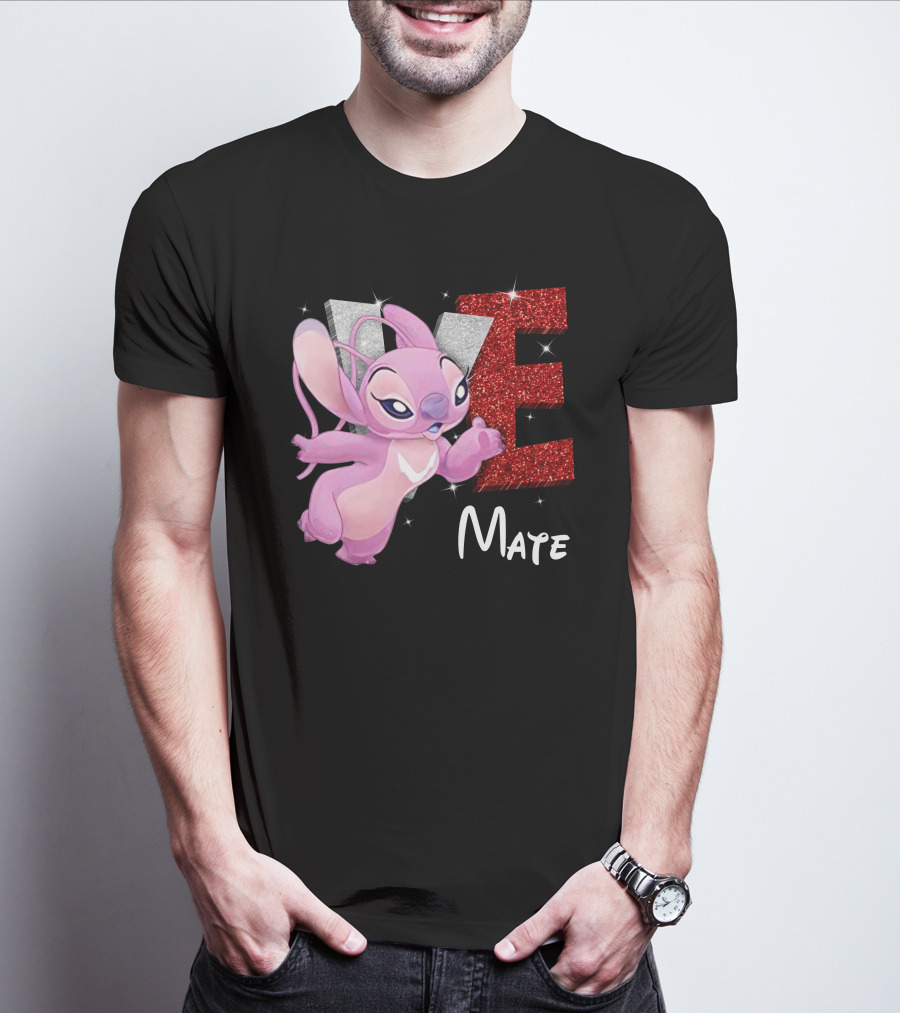 Angel And Stitch Inspired Mate Design With Glittery Love Elements T-Shirt