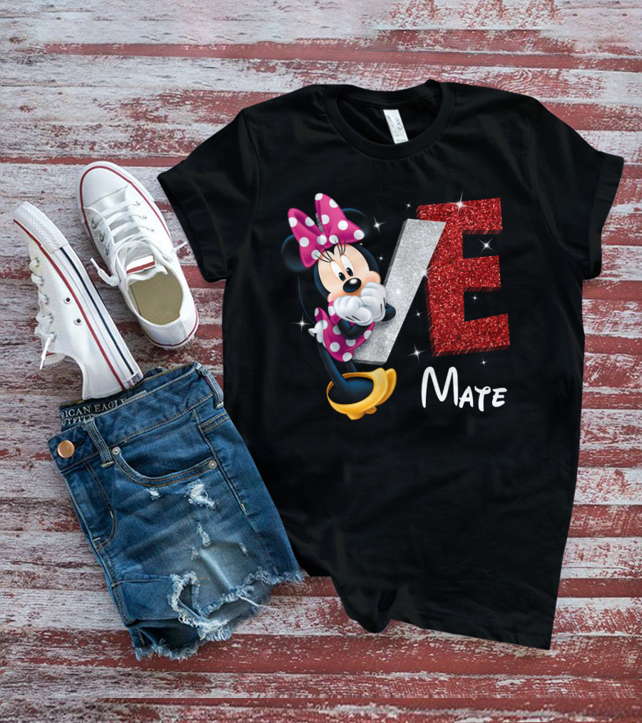 Minnie Mate Love Sparkle Bow And E Glitter T-Shirt