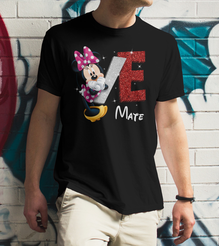 Minnie Mate Love Sparkle Bow And E Glitter T-Shirt