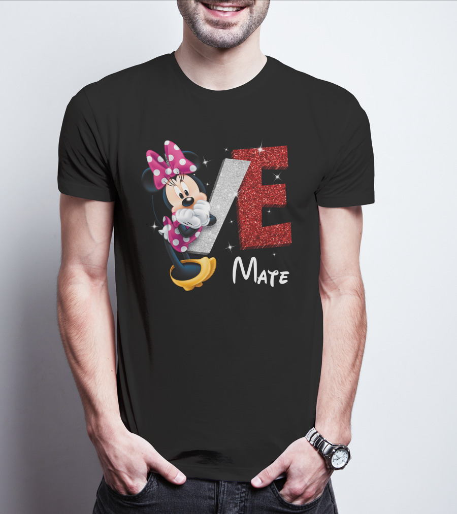 Minnie Mate Love Sparkle Bow And E Glitter T-Shirt
