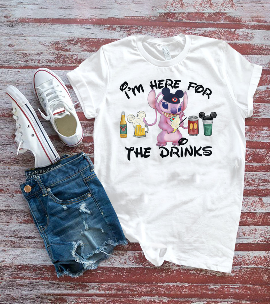 I'm Here For The Drinks Stitch Mickey Ears T-Shirt
