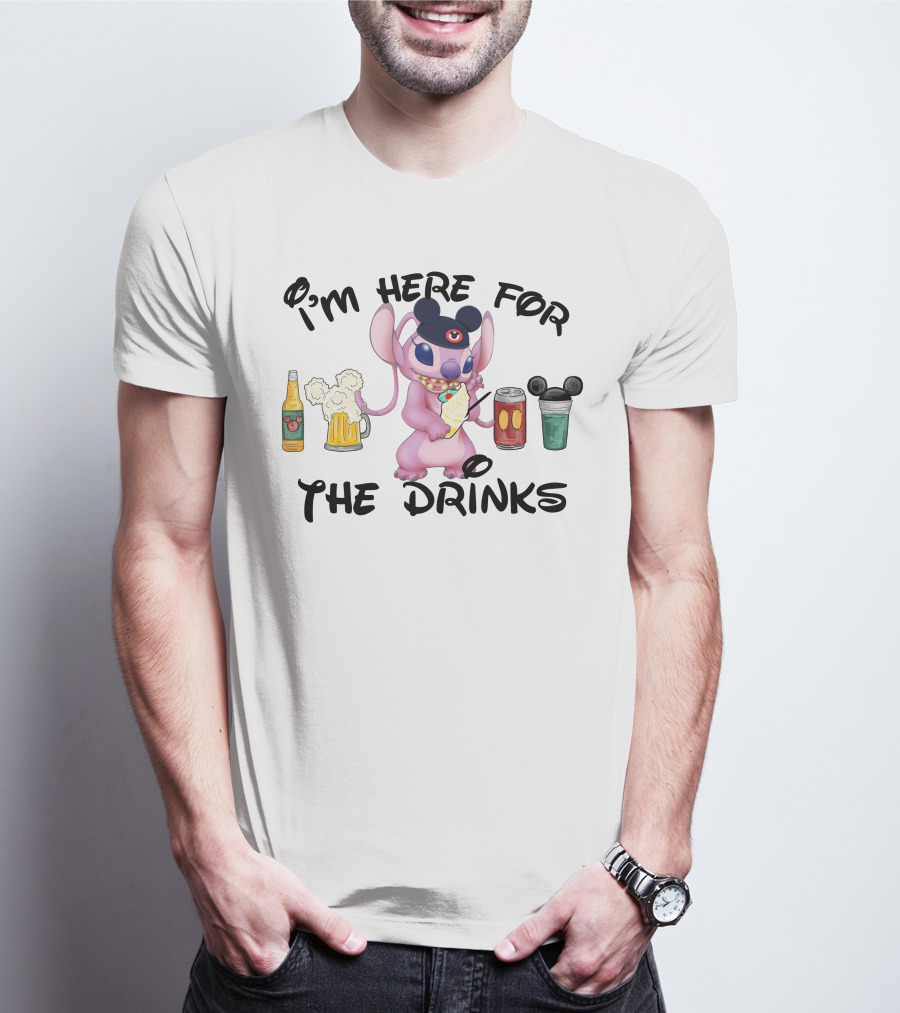 I'm Here For The Drinks Stitch Mickey Ears T-Shirt