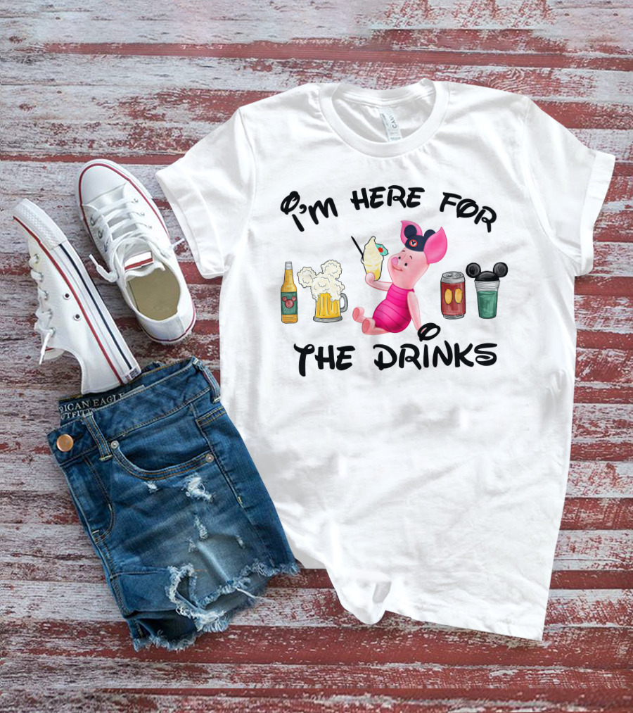 I'm Here For The Drinks Piglet Ice Cream Mickey Ears T-Shirt