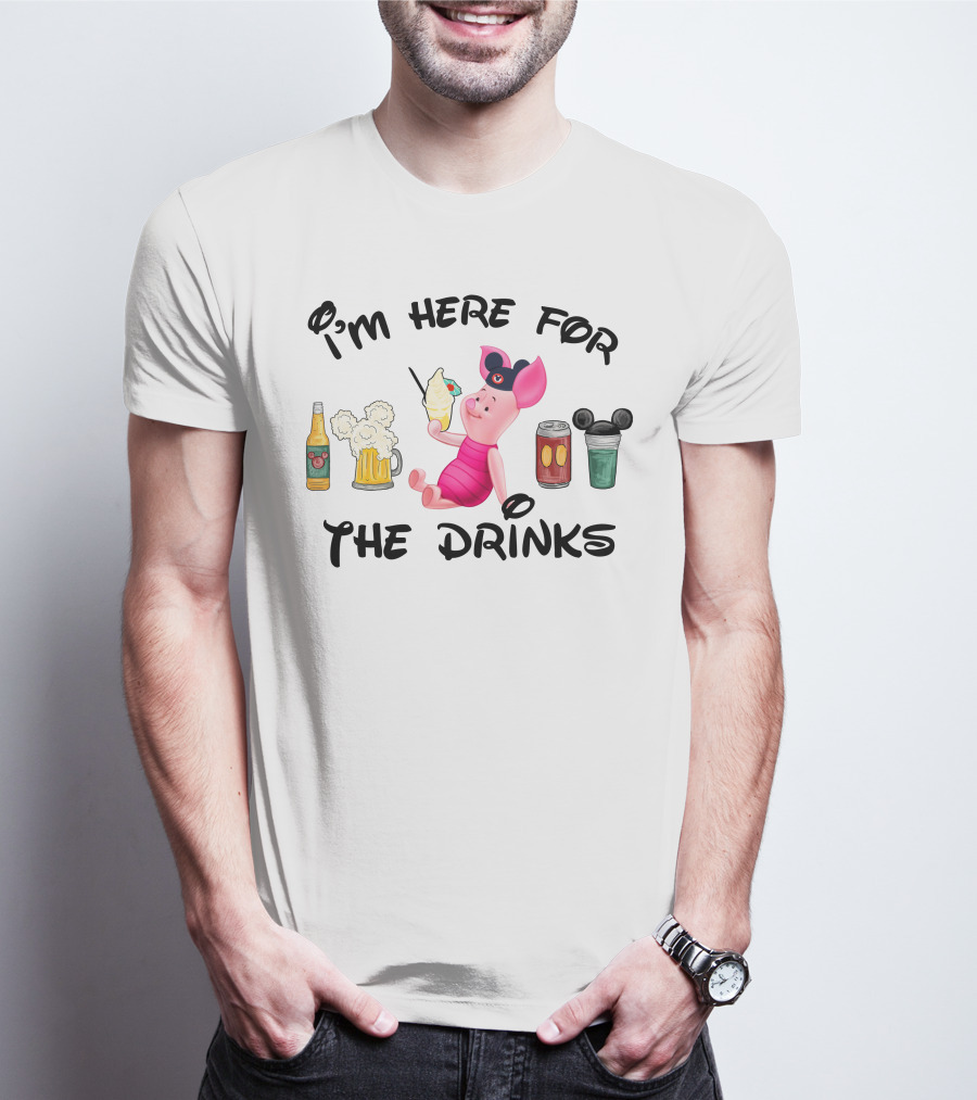 I'm Here For The Drinks Piglet Ice Cream Mickey Ears T-Shirt