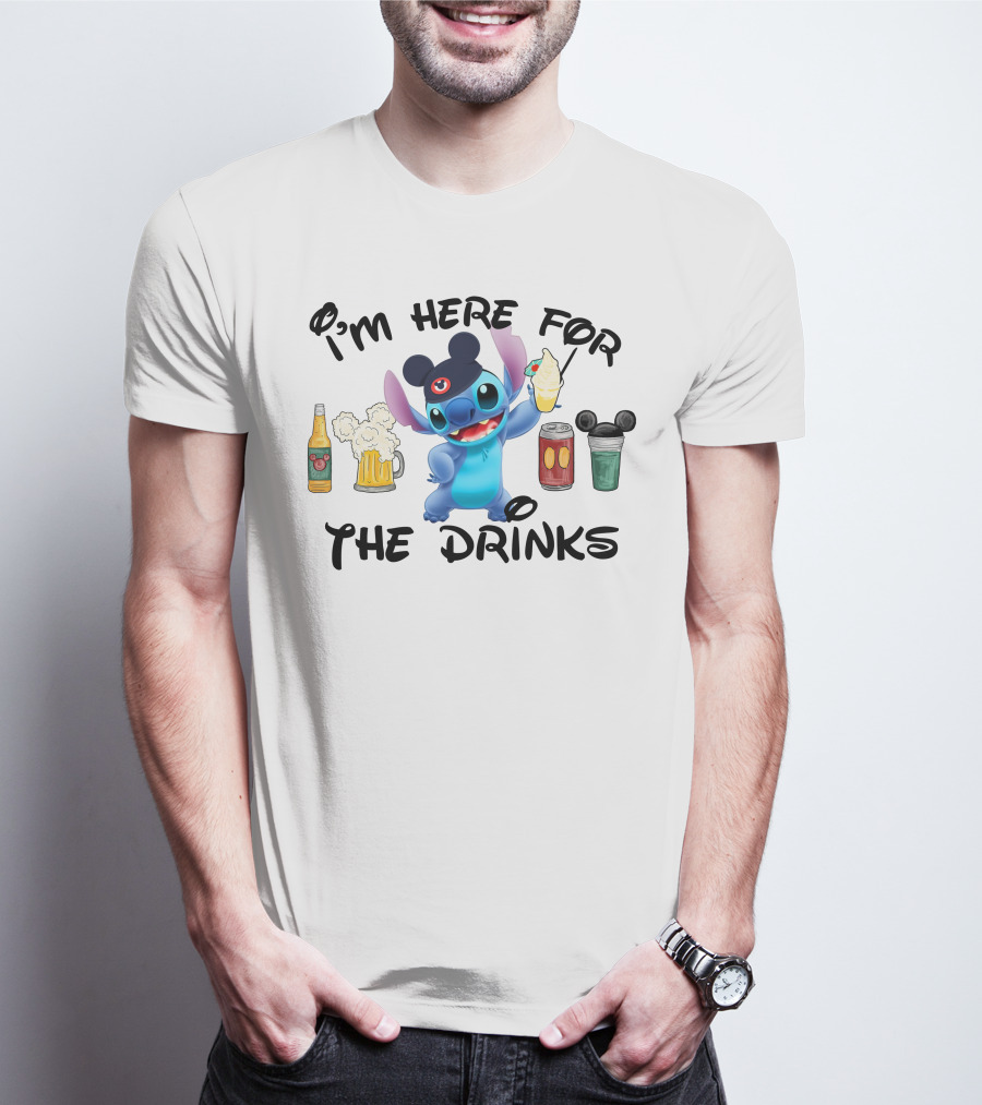 I'm Here For The Drinks Disney Stitch Hat Beer Cocktails T-Shirt