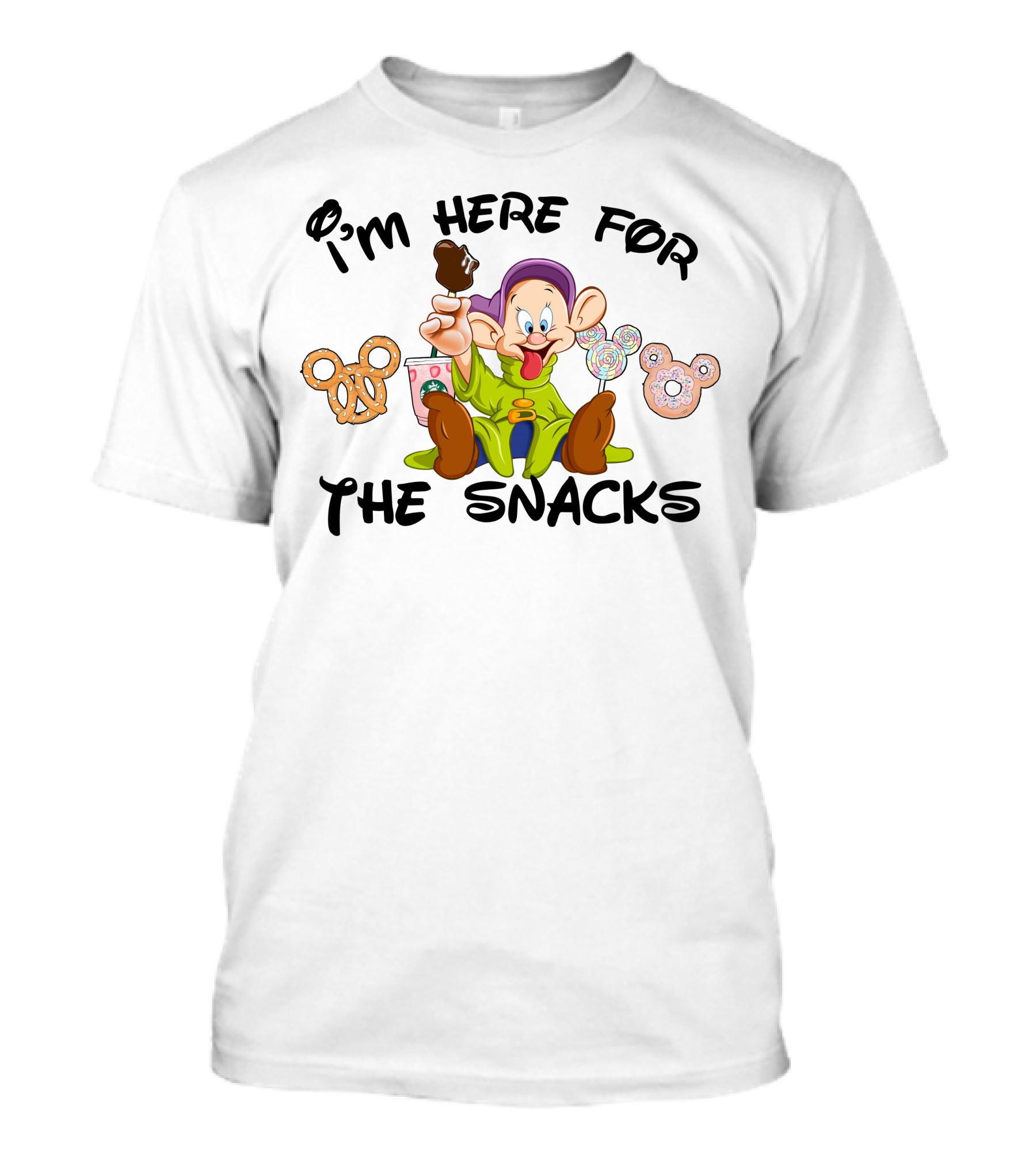 I'm Here For The Snacks Dopey Lollipops Pretzel Donut Ice Cream T-Shirt
