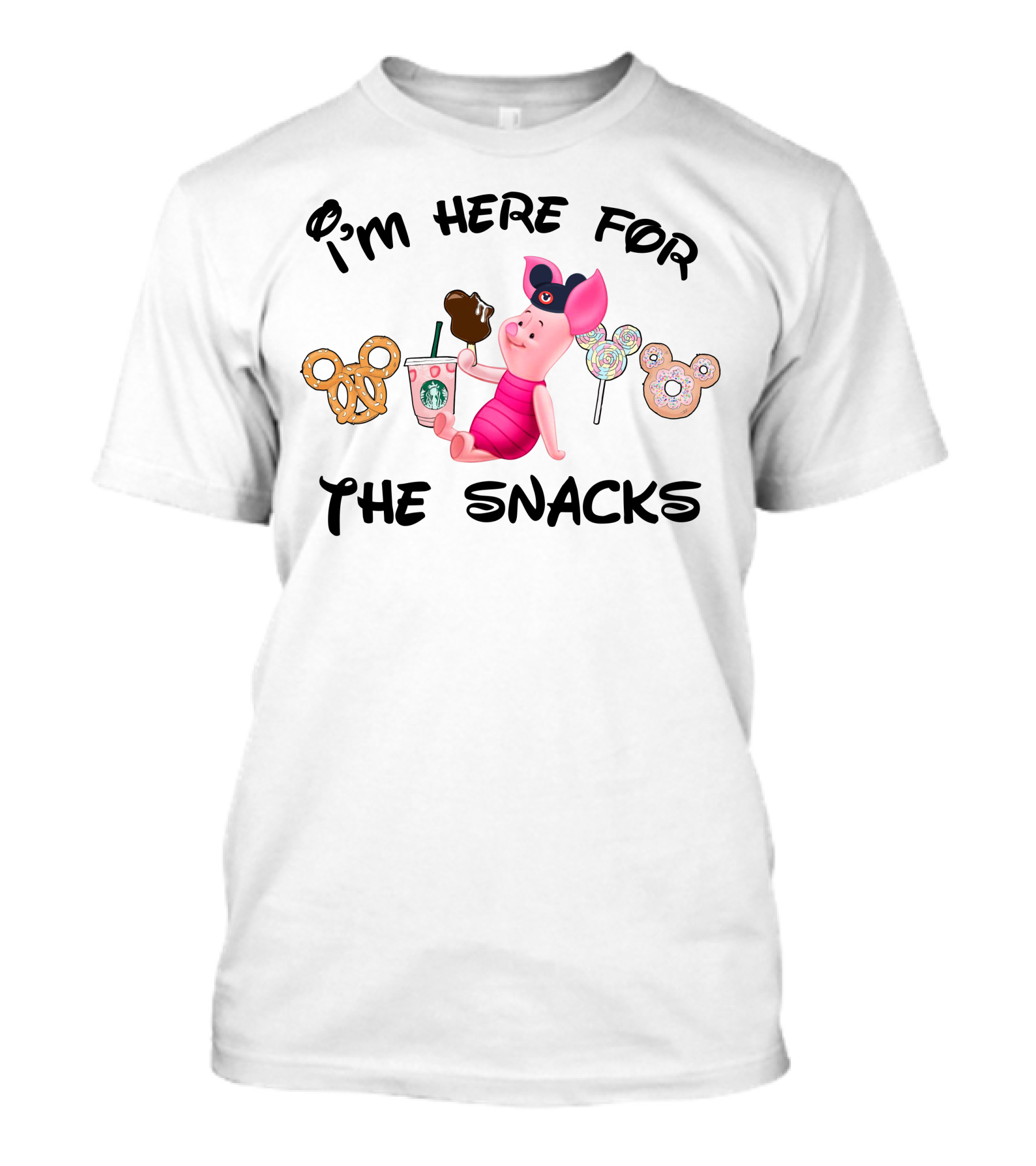 I'm Here For The Snacks Piglet Pretzel Chocolate Mickey Ears T-Shirt