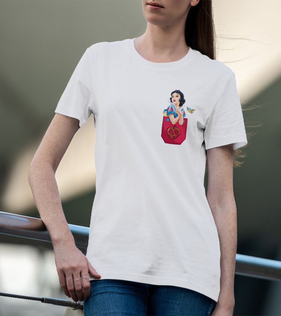 Snow White With Bluebird And Poison Apple Pocket T-Shirt