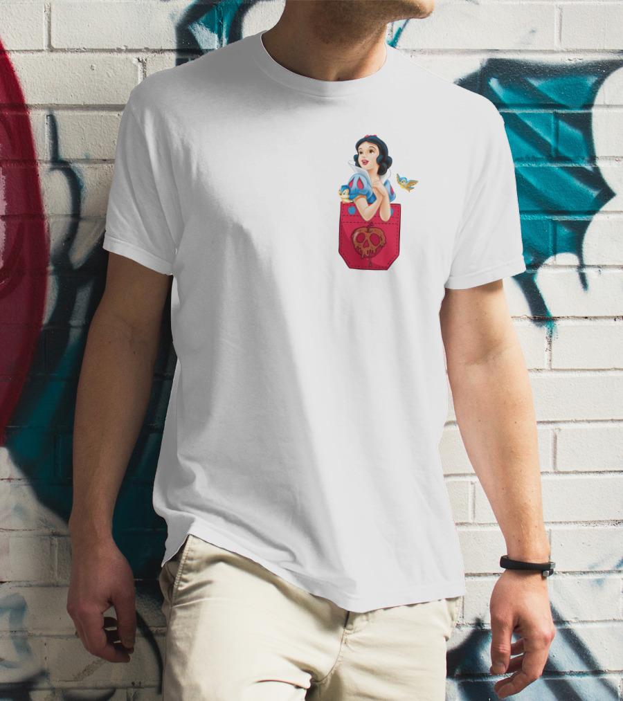 Snow White With Bluebird And Poison Apple Pocket T-Shirt