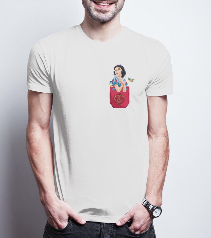 Snow White With Bluebird And Poison Apple Pocket T-Shirt