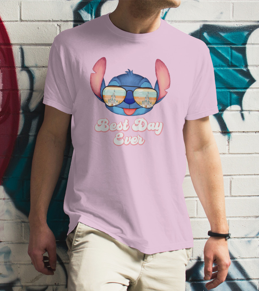 Best Day Ever Stitch Wearing Sunglasses With Castle Reflection T-Shirt
