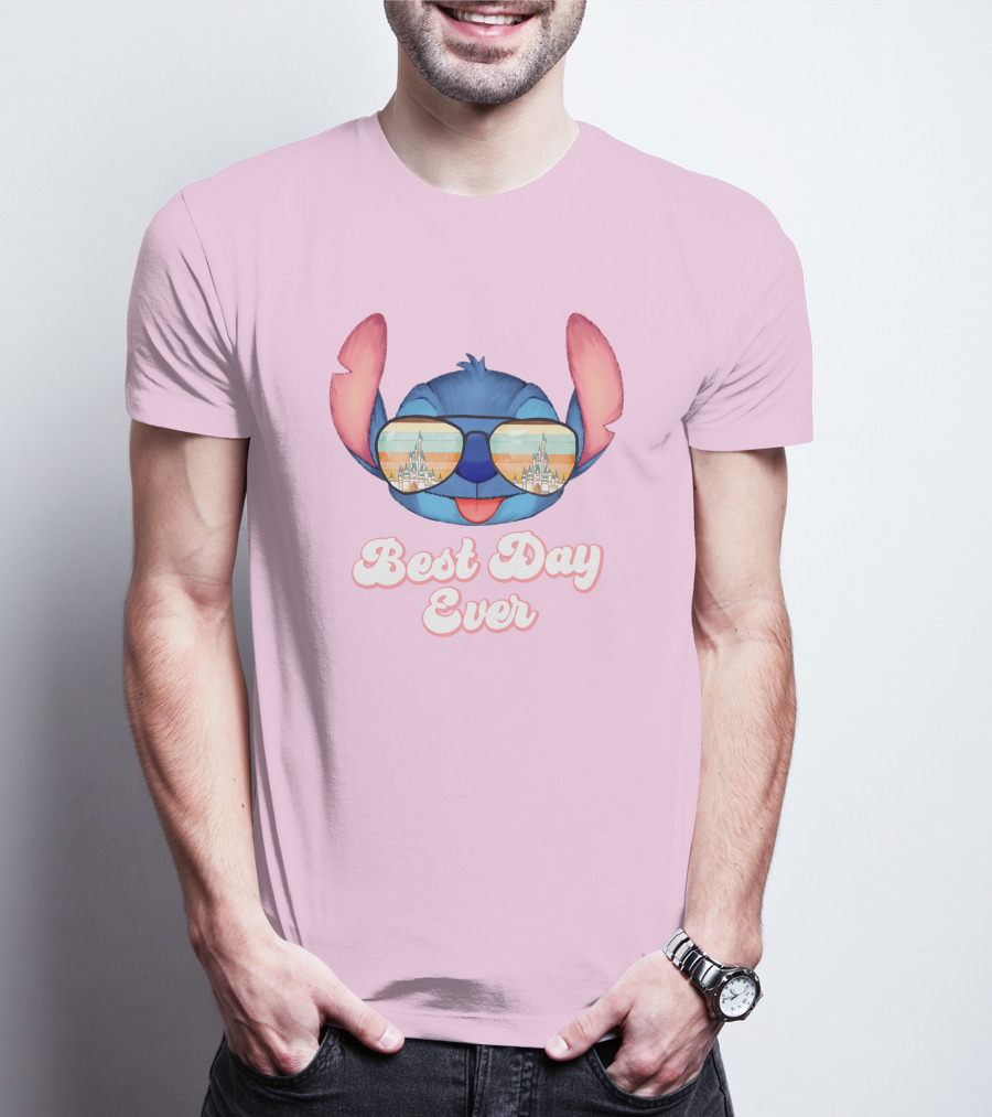 Best Day Ever Stitch Wearing Sunglasses With Castle Reflection T-Shirt