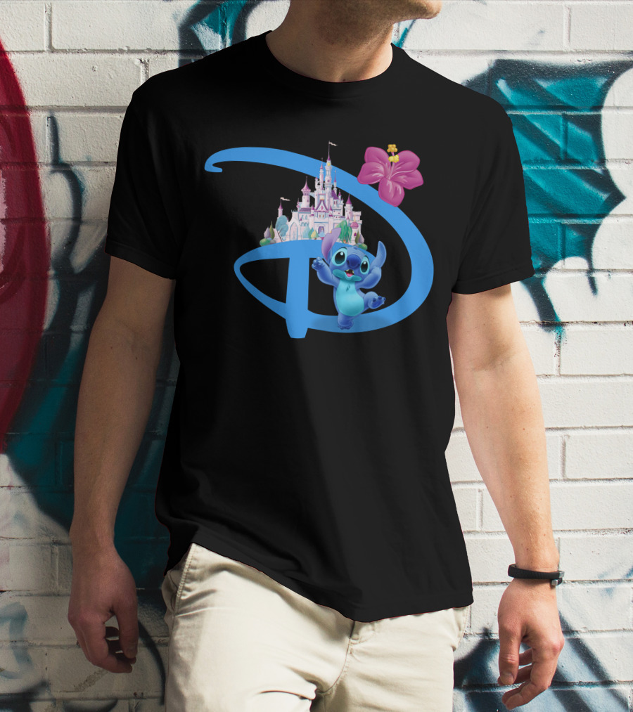 Stitch Disney Castle Hibiscus Flower T-Shirt