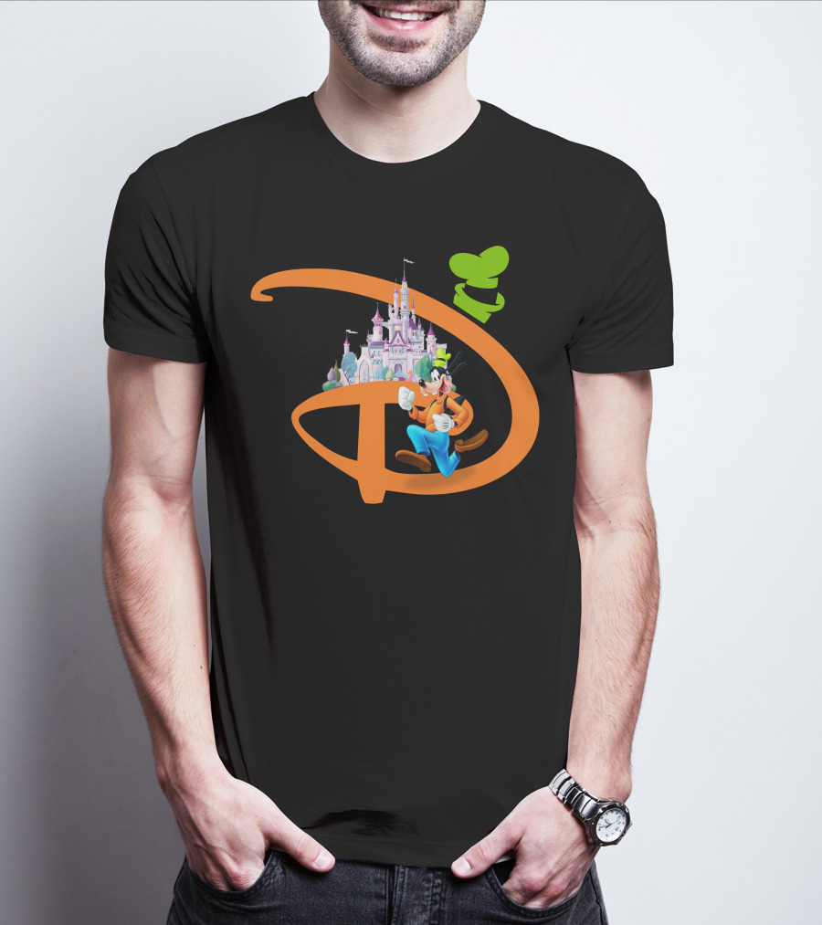 Disney Goofy Castle Icon With Green Hat Motif T-Shirt