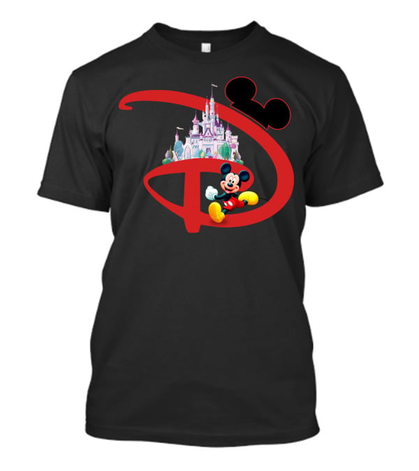 Mickey Mouse Disney Castle Icon With Red Disney Initials T-Shirt