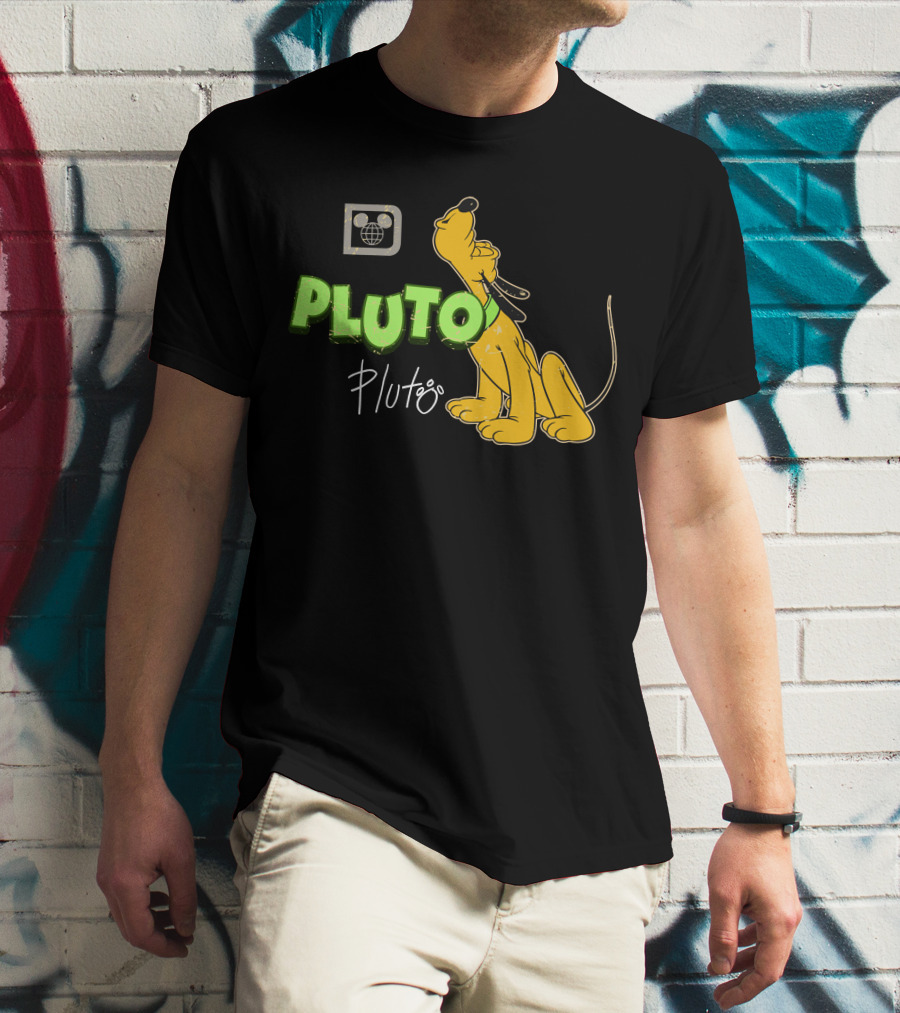 Disney Pluto Green Text Iconic Cartoon Dog T-Shirt
