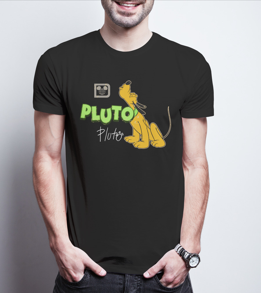 Disney Pluto Green Text Iconic Cartoon Dog T-Shirt