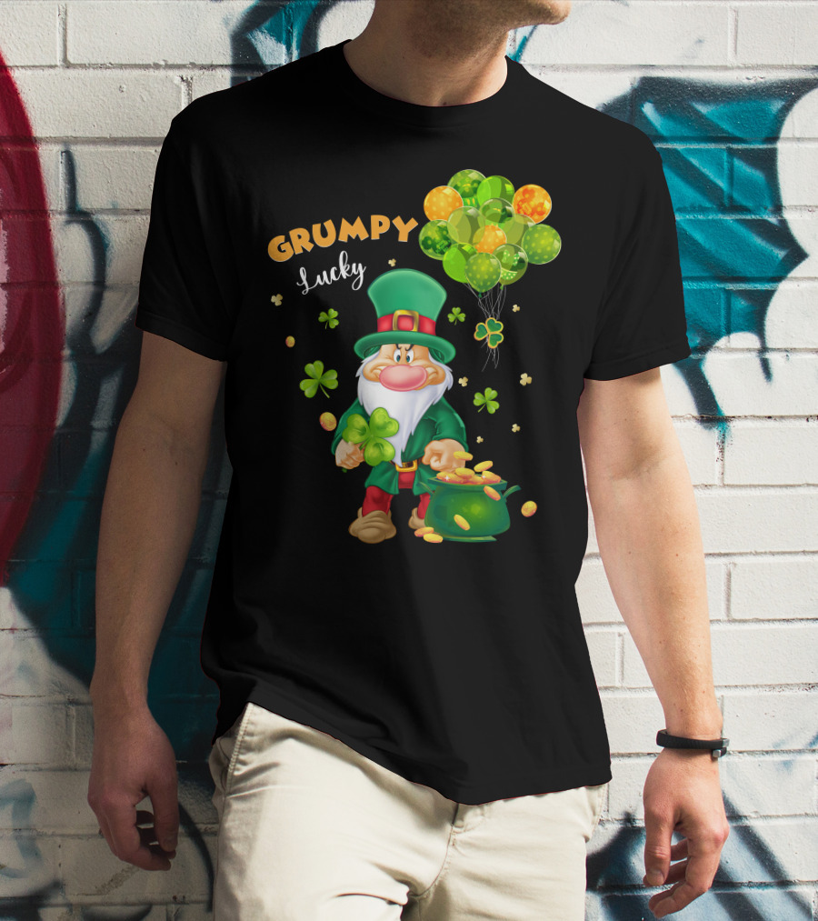 Grumpy Lucky Leprechaun With Shamrocks And Gold Coins T-Shirt
