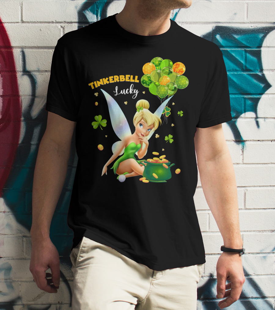 Tinkerbell Lucky Balloons And Clover With Pot Of Gold T-Shirt