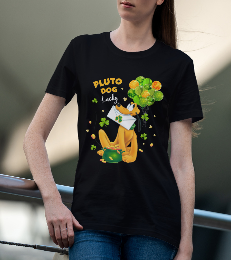 Pluto Dog Lucky Balloons And Clover Coins T-Shirt