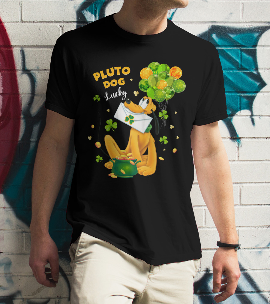 Pluto Dog Lucky Balloons And Clover Coins T-Shirt