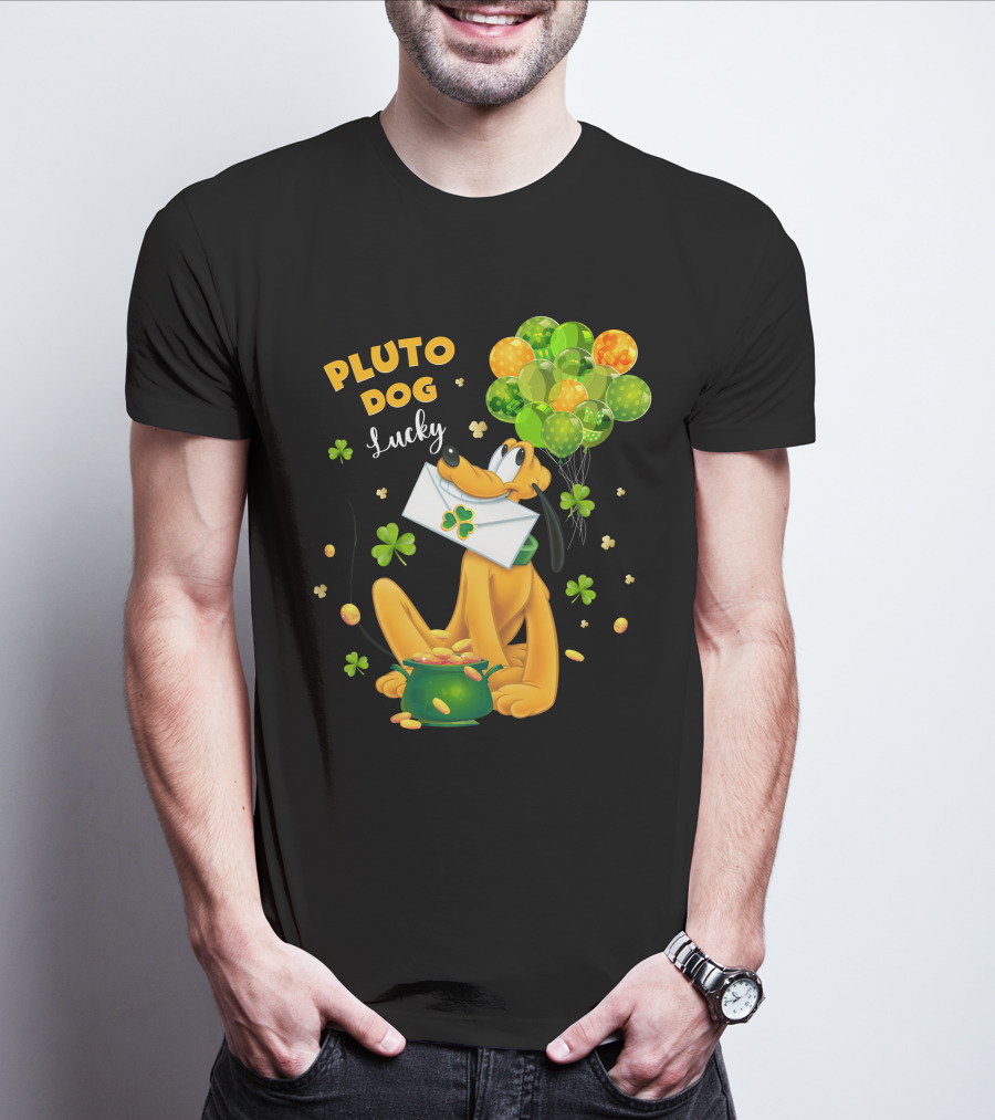 Pluto Dog Lucky Balloons And Clover Coins T-Shirt