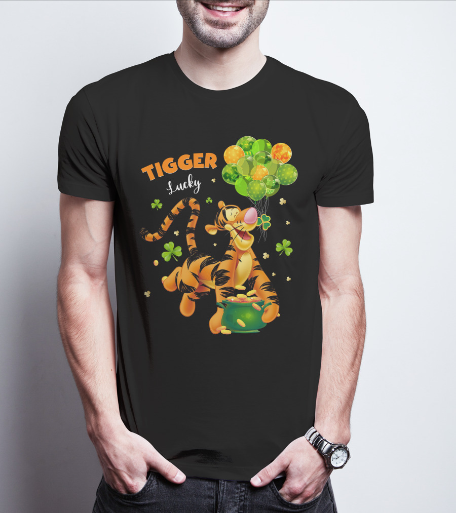 Tigger Lucky Balloons And Shamrocks With Gold Coins T-Shirt