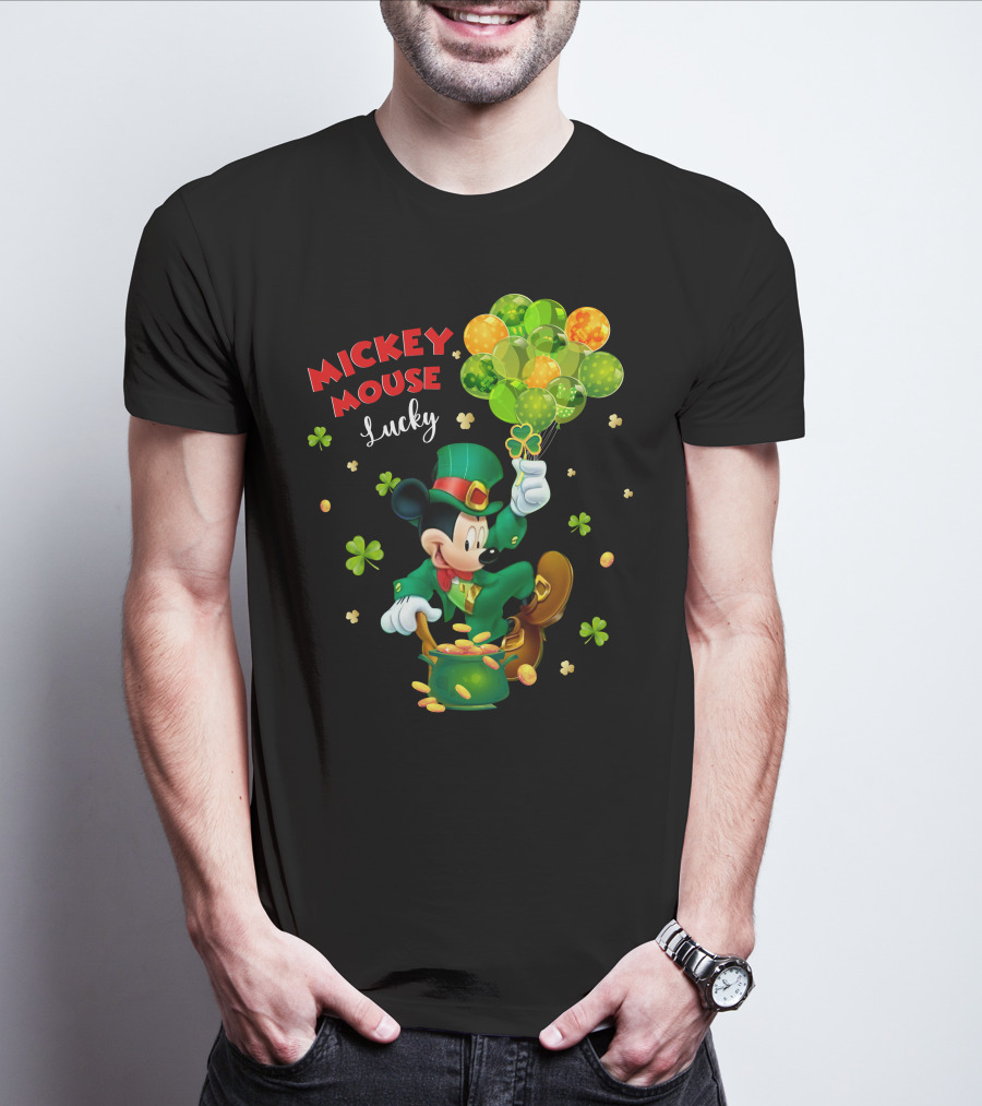Mickey Mouse Lucky St. Patrick's Day Shamrocks And Gold T-Shirt