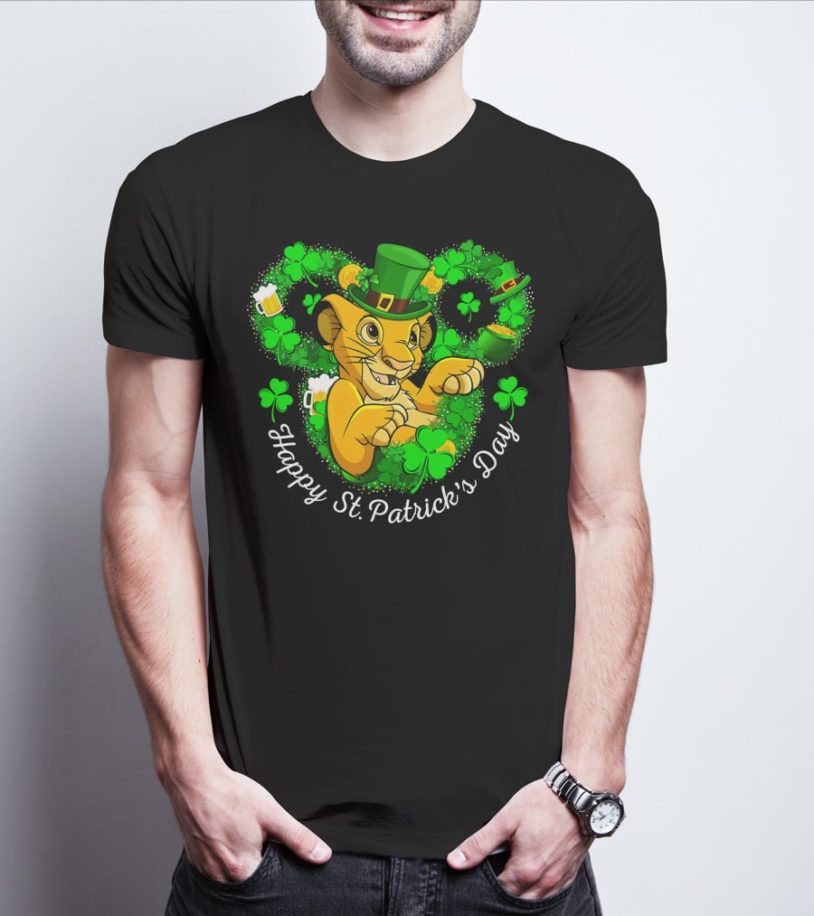 Simba Happy St. Patrick's Day With Shamrock And Green Hat T-Shirt
