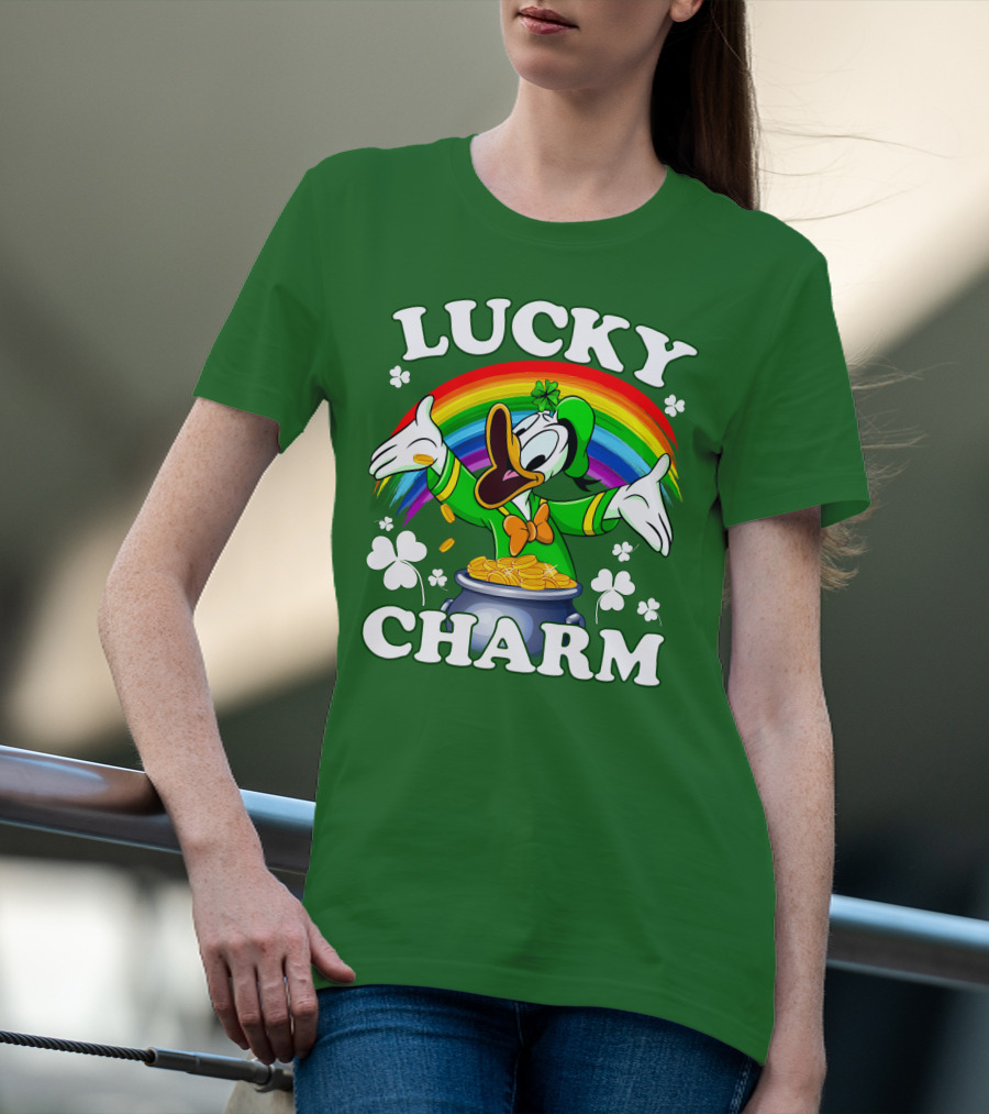 Lucky Charm Donald Duck Pot Of Gold Shamrocks Rainbow T-Shirt