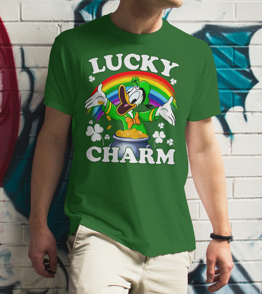 Lucky Charm Donald Duck Pot Of Gold Shamrocks Rainbow T-Shirt