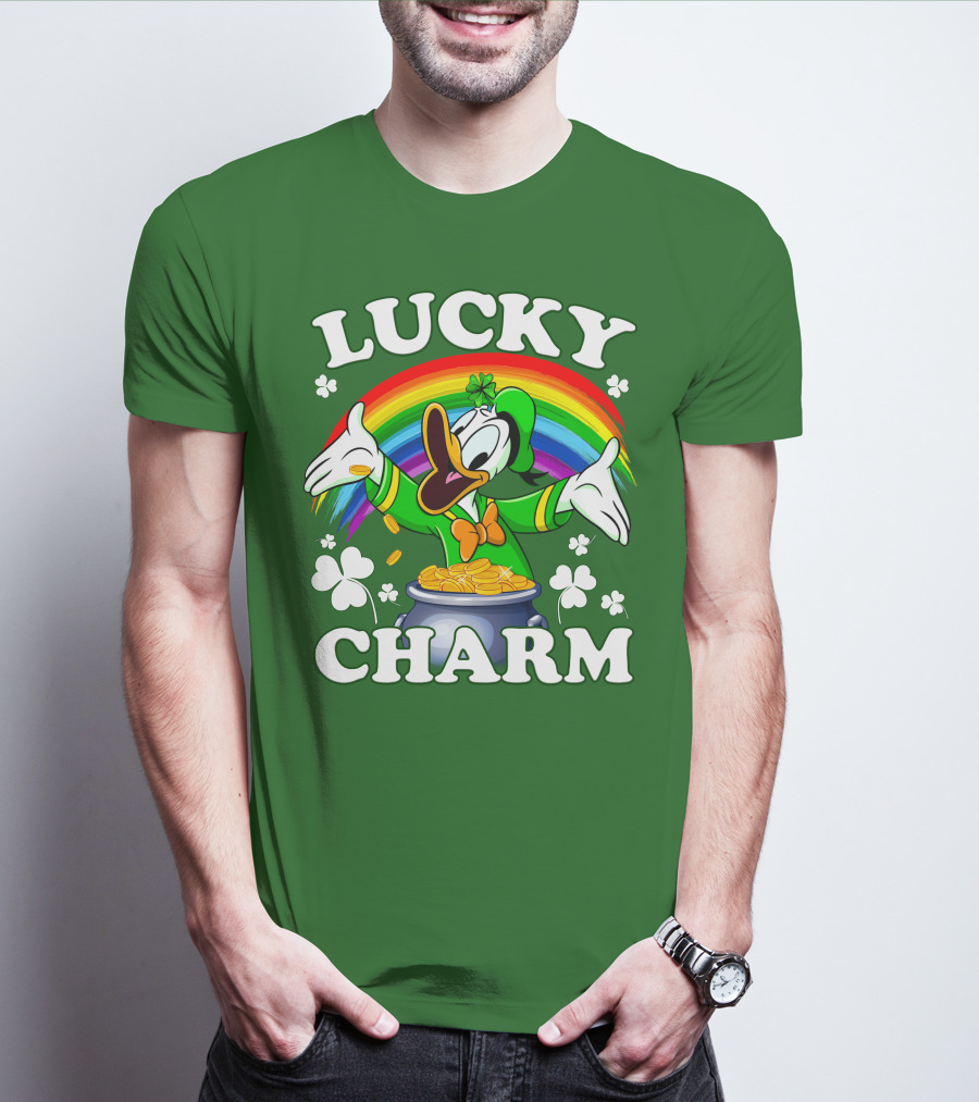 Lucky Charm Donald Duck Pot Of Gold Shamrocks Rainbow T-Shirt