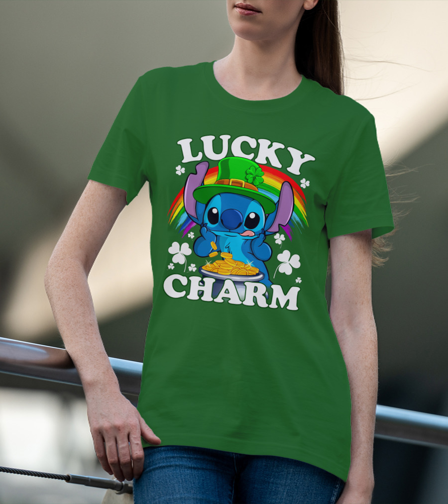 Lucky Charm Stitch Rainbow Pot Of Gold Clover Hat T-Shirt
