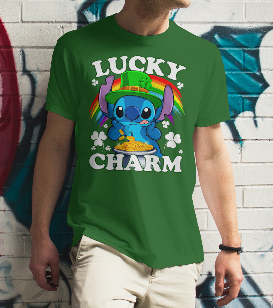 Lucky Charm Stitch Rainbow Pot Of Gold Clover Hat T-Shirt